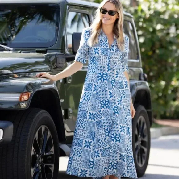 Julia Amory - The JA Shirt Dress - Blue / White Batik Patchwork - Picture 4 of 4